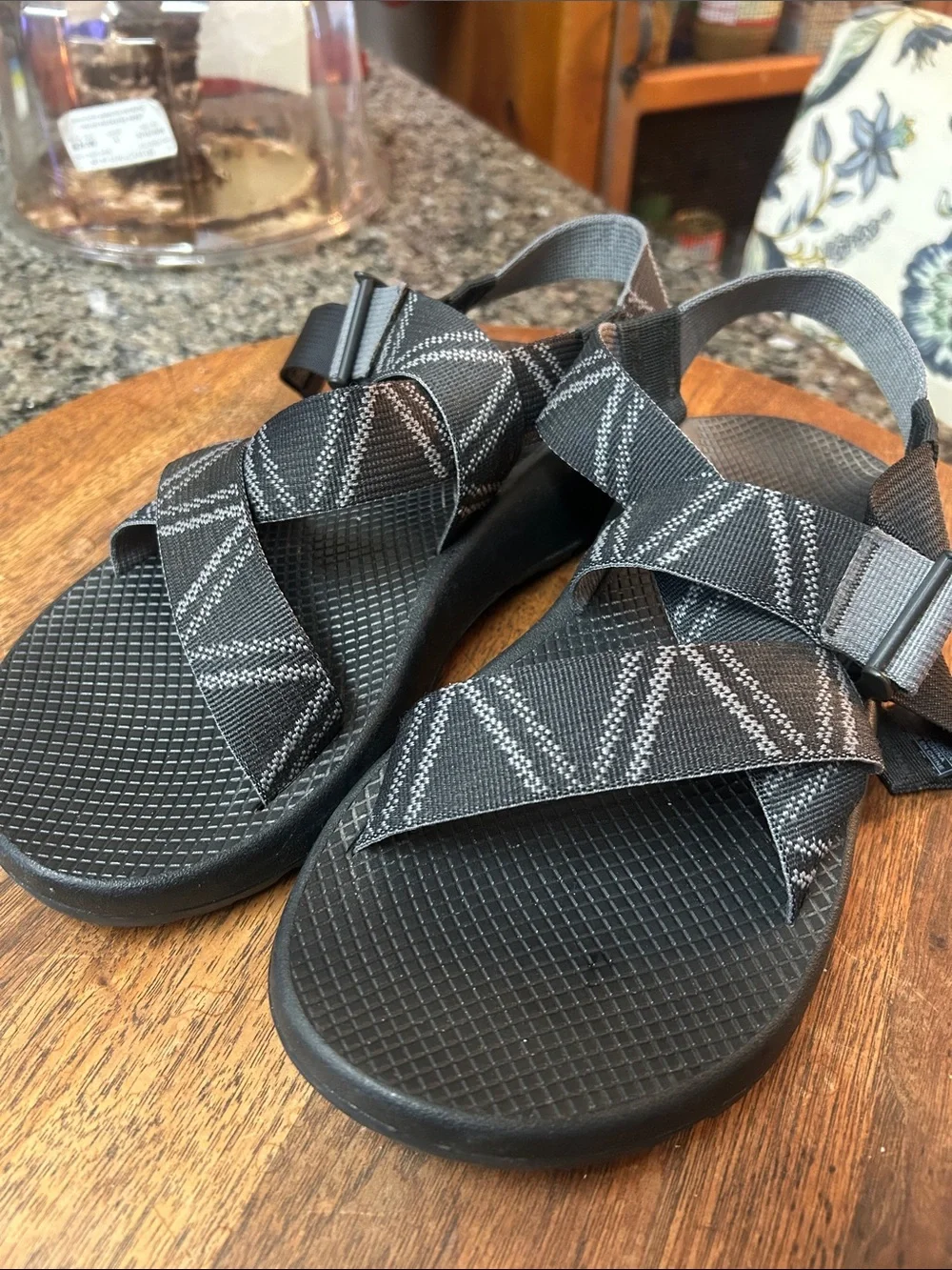 Chaco Men's Black Sandals with Gray Patterned Straps
